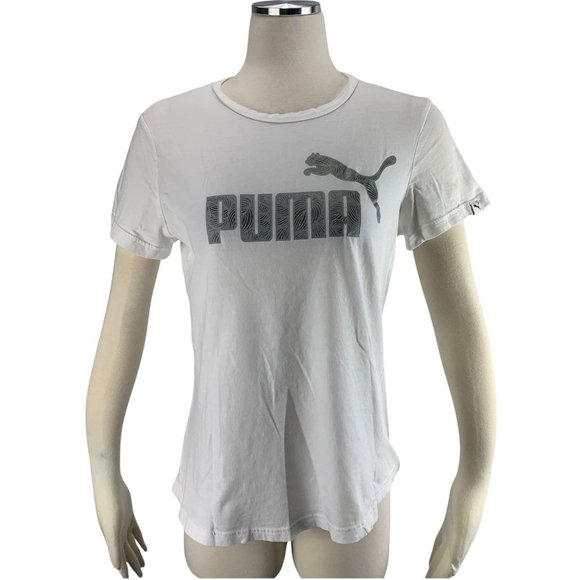 Puma Tops - PUMA XL T Shirt White Gray Sparkle Glitter Logo Short Sleeve Athletic Sports Ath